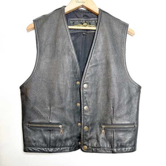 Vintage Structure Leather Vest with snap closure and Zipped Pockets | S - Picture 7 of 7
